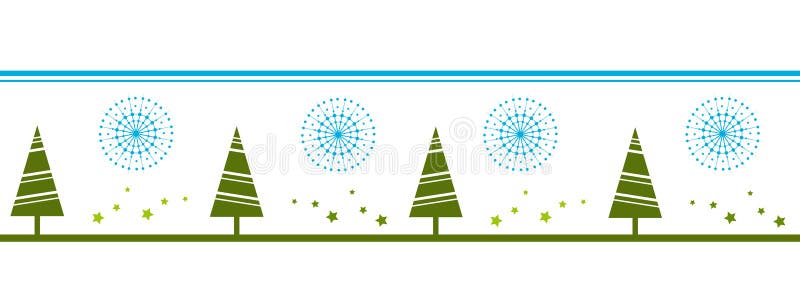 Xmas tree and snowflake banner. Flat design. Ribbon pattern.