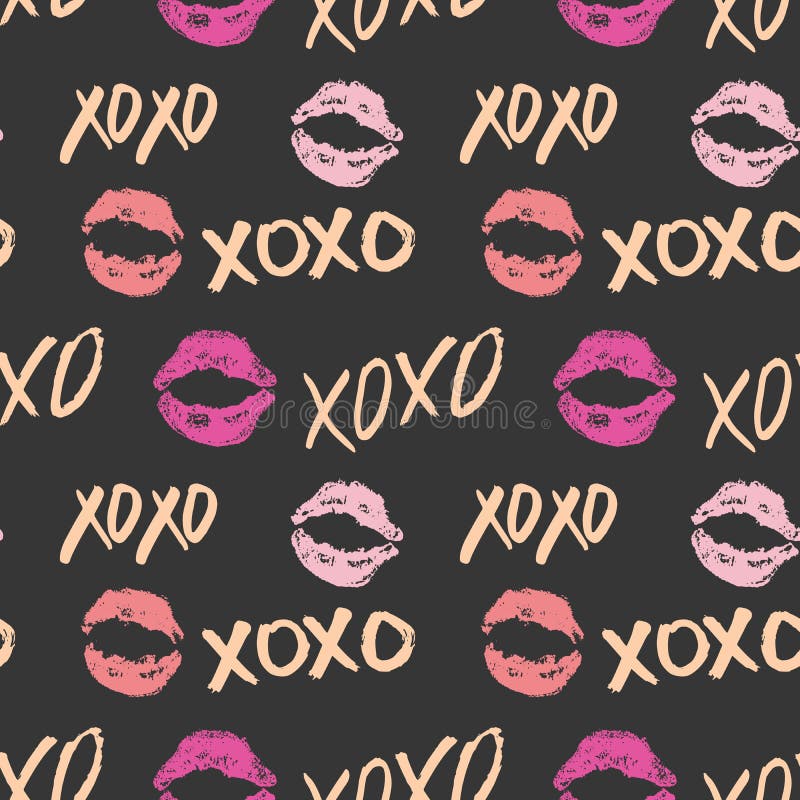 XOXO-borstel het van letters voorzien ondertekent naadloos patroon, de kalligrafische omhelzingen van Grunge en kussenuitdrukking