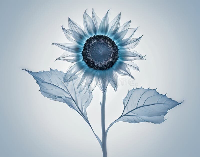 Xray botánico estético de colores blanco y azul con flores solares. Xray botánico estético de girasol. colores blanco y gris. generado por ai