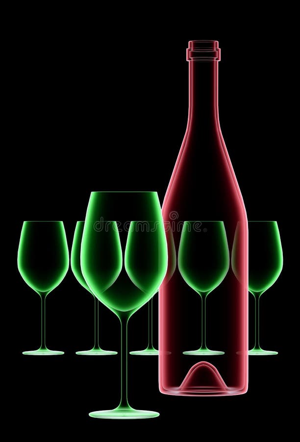 Xray wine bottle and glasses