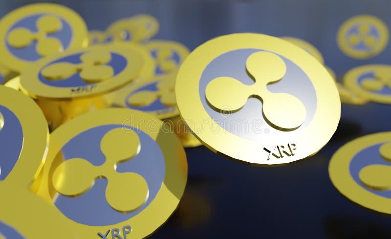 XRP Ripple coins, Blockchain concept. 3D rendering royalty free illustration XRP Ripple coins, Blockchain concept. 3D rendering royalty free illustration