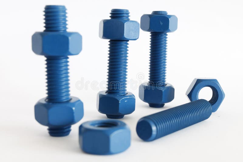 Xylan Bolt and Nut in Blue Coated with PTFE Stock Photo Image of