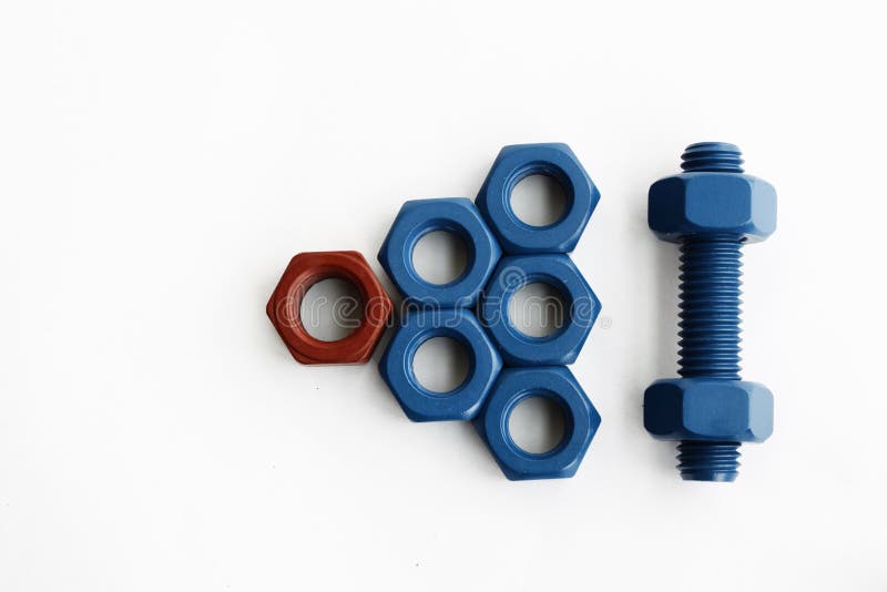 Xylan Bolt and Nut in Blue Coated with PTFE Stock Image Image of