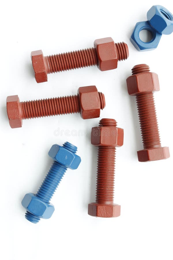 Xylan Bolt and Nut in Blue Coated with PTFE Stock Image Image of