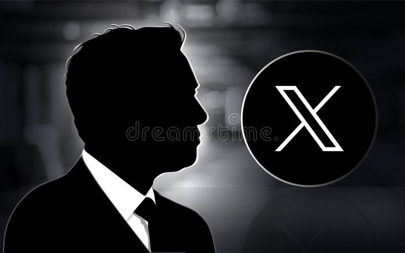 X标志背景下埃隆·马斯克的轮廓 免版税库存图片