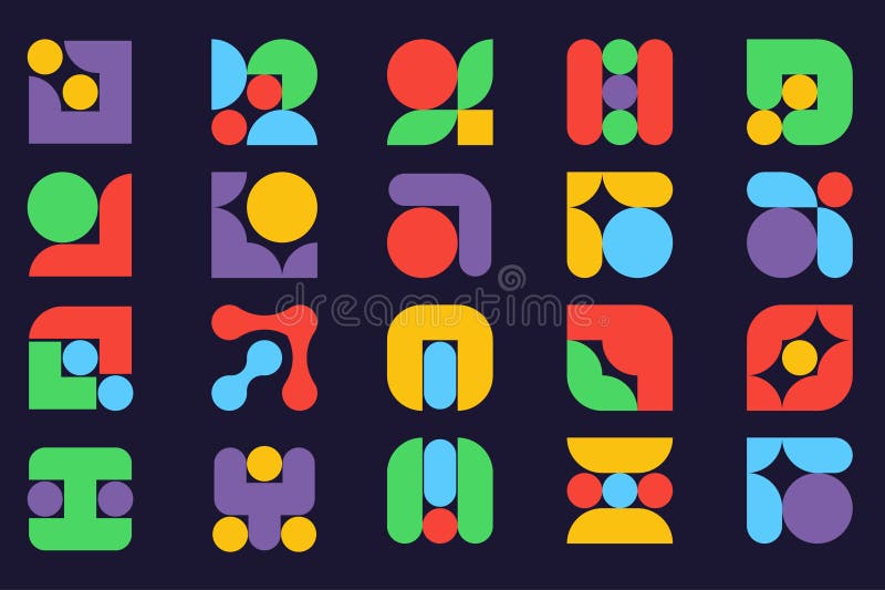 Y2K geometric shapes set in flat graphic design. Collection isolated elements with colorful abstract geometry figures vector illustration