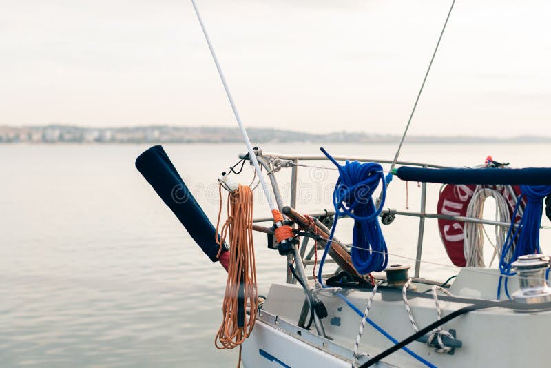 Yacht Accessories, Rope on the Metal Rope of the Boat. Stock Image