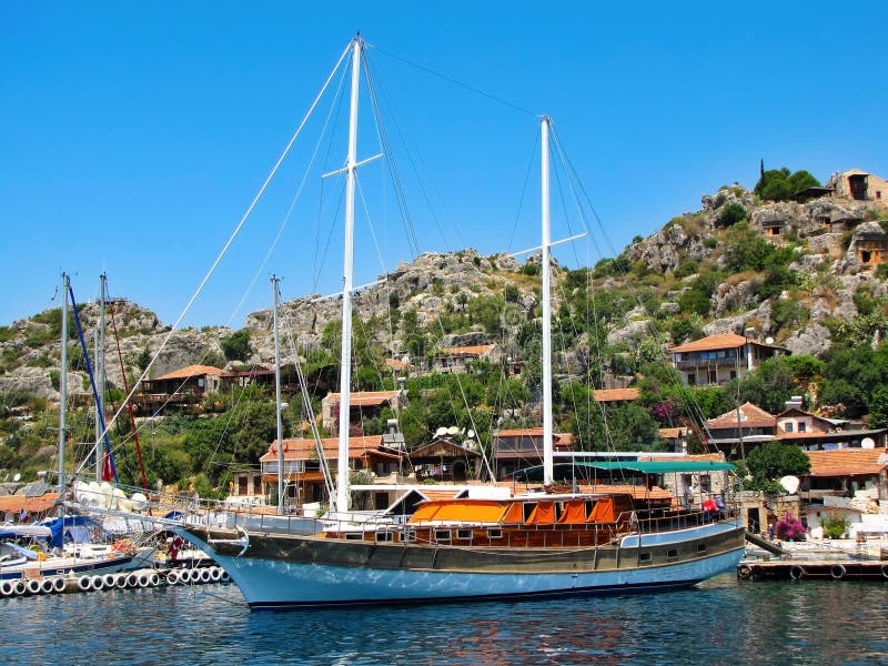 The yacht anchored in Kekova royalty free stock images