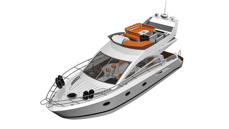 Yacht, barco luxuoso, embarcação isolada no fundo branco, 3D rendem ilustração do vetor Yacht, barco luxuoso, embarcação isolada no fundo branco, 3D rendem ilustração do vetor