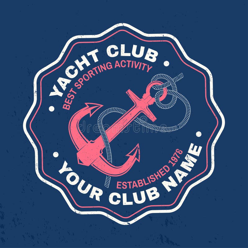 Yacht club badge. Vector. Concept for shirt, print, stamp or tee. Vintage typography design with black sea anchor and