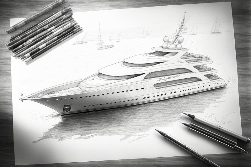 yacht pencil drawing