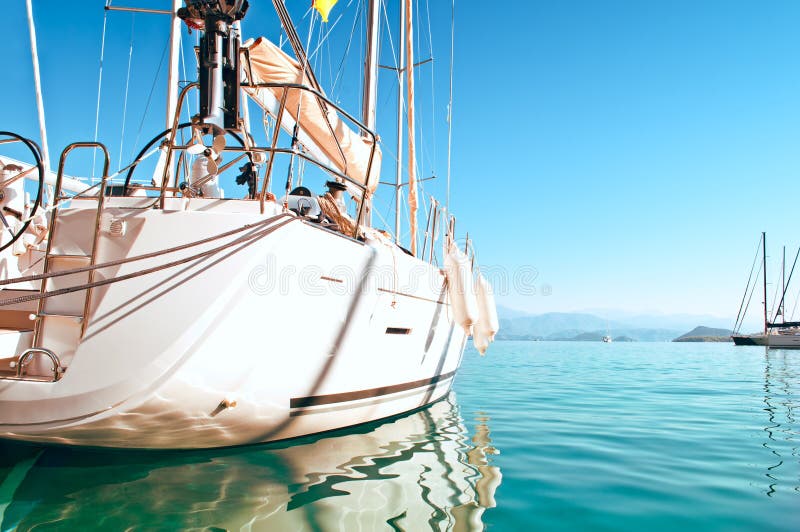 Yacht docked in the marina stock image Yacht docked in the marina stock image