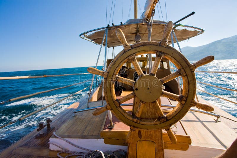 Yacht journey, steering wheel