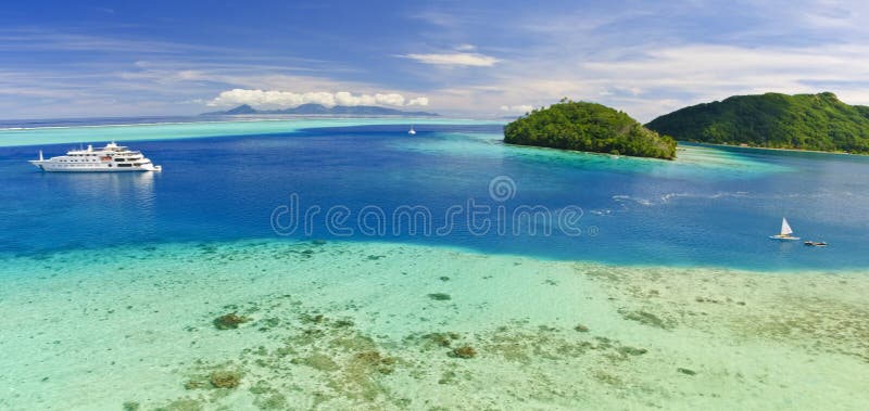 Yacht near beach on Island in south pacific