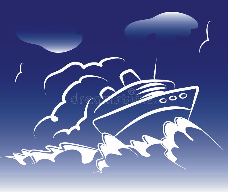 Yacht  in night and storm ocean. stock images