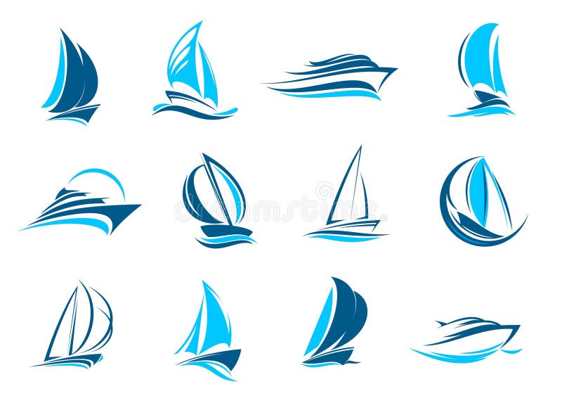 Yacht Segelsport Ameisenfahrten Icons Set stock abbildung