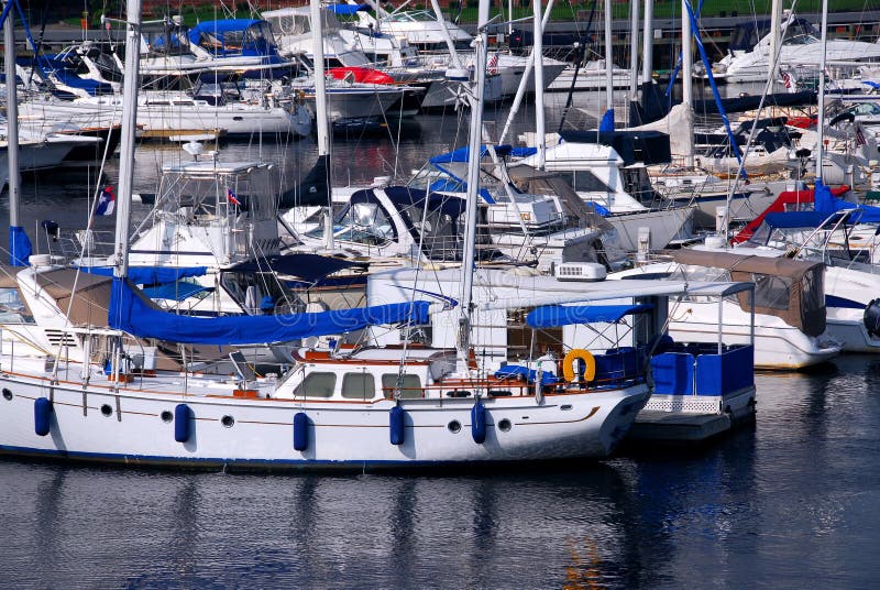 Yachts in a harbor stock photography Yachts in a harbor stock photography