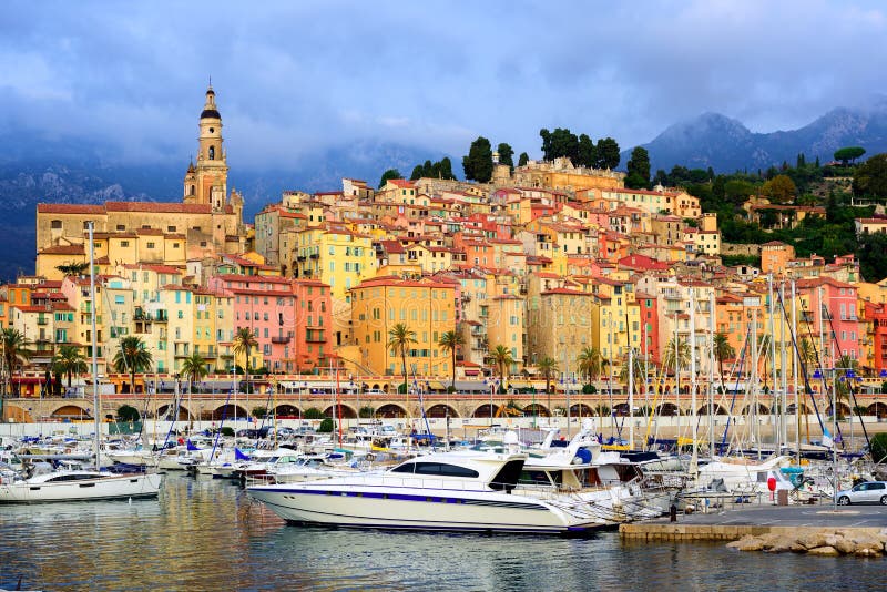 Yachts in the Marina of Colorful Medieval Town Menton on French Stock ...