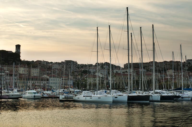Yachts moored in Cannes stock image
