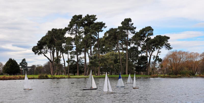 Yachts on Victoria Lake, Christchurch New Zealand