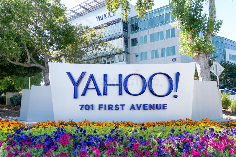 SUNNyVALE, CA/USA - JULY 29, 2017: Yahoo corporate headquarters and sign. Yahoo! is a web services provider wholly owned by Verizon Communications. SUNNyVALE, CA/USA - JULY 29, 2017: Yahoo corporate headquarters and sign. Yahoo! is a web services provider wholly owned by Verizon Communications.