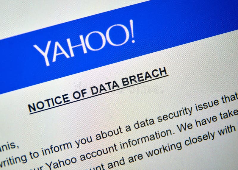 MONTREAL, CANADA - DECEMBER 15, 2016 : Yahoo Notice of data breach picture of laptop screen.
