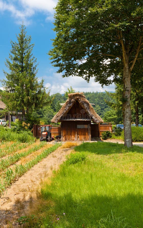 Former Yamamo Fumishiro family stable moved from Magari area, circa 19th c. in Ogimachi gassho style village of Shirakawa-go district. UNESCO site. Stable rustic style stock images, royalty-free photos and pictures