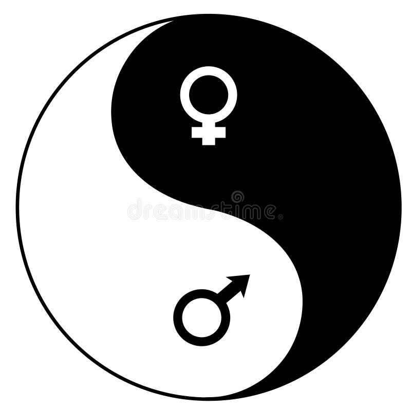 Yin-Yan (YIN-YANG) symbol combined with feminine and masculine symbols of mars and venus vector illustration isolated over white background. Yin-Yan (YIN-YANG) symbol combined with feminine and masculine symbols of mars and venus vector illustration isolated over white background