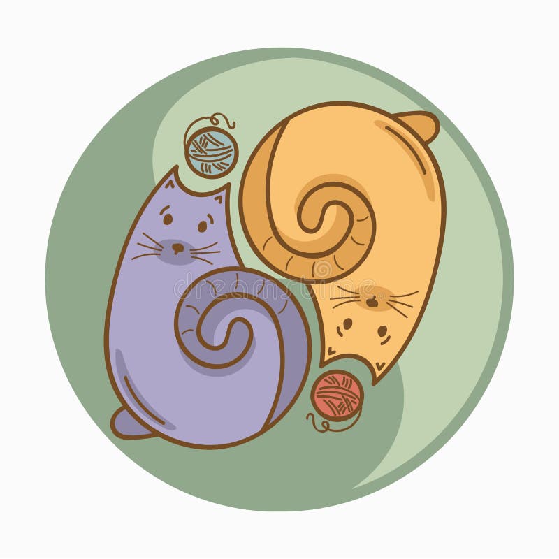 Yin-Yang sign or symbol with cats and wool thread bolls. Pastel colors. Cute and funny style. Vector concept illustration, t-shirt, bag or accessories print for cat lovers and fans. Yin-Yang sign or symbol with cats and wool thread bolls. Pastel colors. Cute and funny style. Vector concept illustration, t-shirt, bag or accessories print for cat lovers and fans.