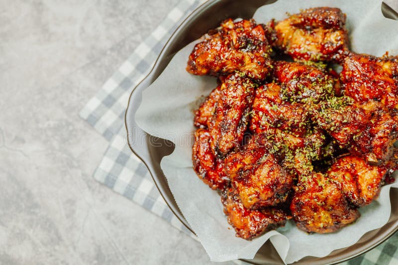 Yangnyeom Chicken, Korean Style Seasoned Fried Chicken Stock Photo
