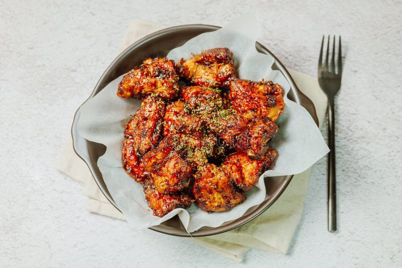 Yangnyeom Chicken, Korean Style Seasoned Fried Chicken Stock Photo