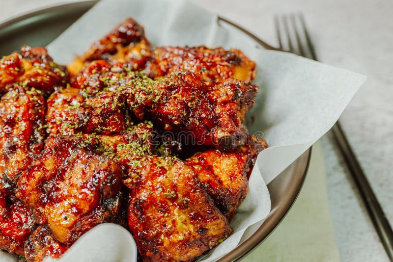 Yangnyeom Chicken, Korean Style Seasoned Fried Chicken Stock Image
