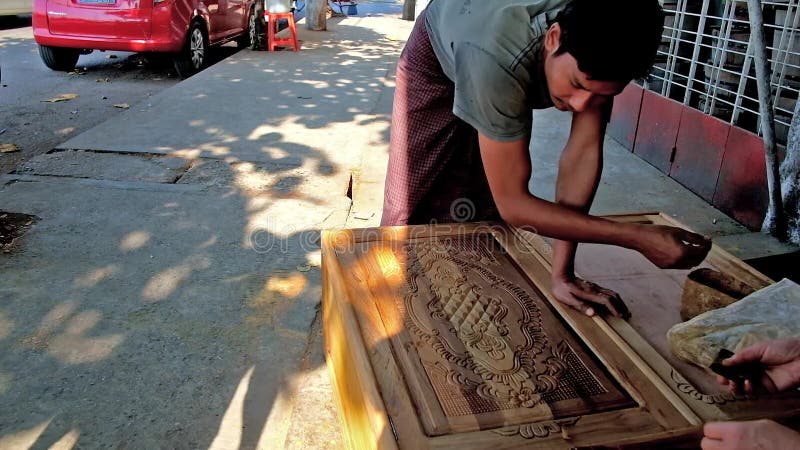 Carpenters in Chinatown`s street, Yangon, Myanmar