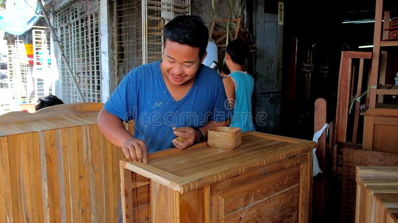 In carpenter workshop in Chinatown, Yangon, Myanmar