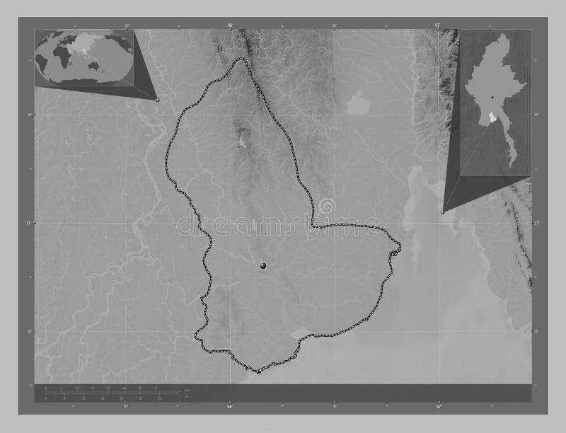 Yangon, Myanmar. Grayscale. Capital Stock Illustration Illustration