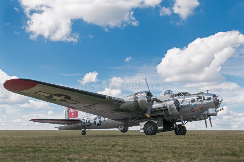 EDEN PRAIRIE, MN - JULY 16 2016: B-17G bomber Yankee Lady readys for takeoff at air show. This B-17 was a Flying Fortress built for use during WW II but never flew in any combat missions.