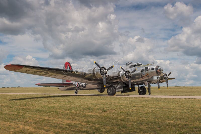 EDEN PRAIRIE, MN - JULY 16 2016: B-17G bomber Yankee Lady sits on taxiway at air show. This B-17 was a Flying Fortress built for use during World War II but never flew in any combat missions.