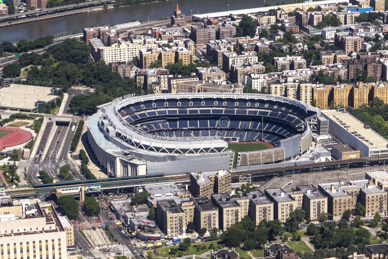 Yankee Stadium in New York City seen from above out of a helicopter. Yankee Stadium in New York City seen from above out of a helicopter