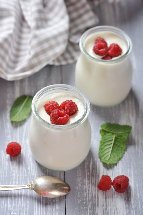 Yaourt aux framboises fraîches et mûres photographie stock