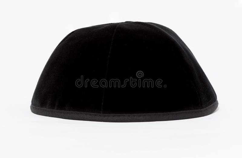 Black yarmulke. Black kippa in Hebrew With a white background. Black yarmulke. Black kippa in Hebrew With a white background