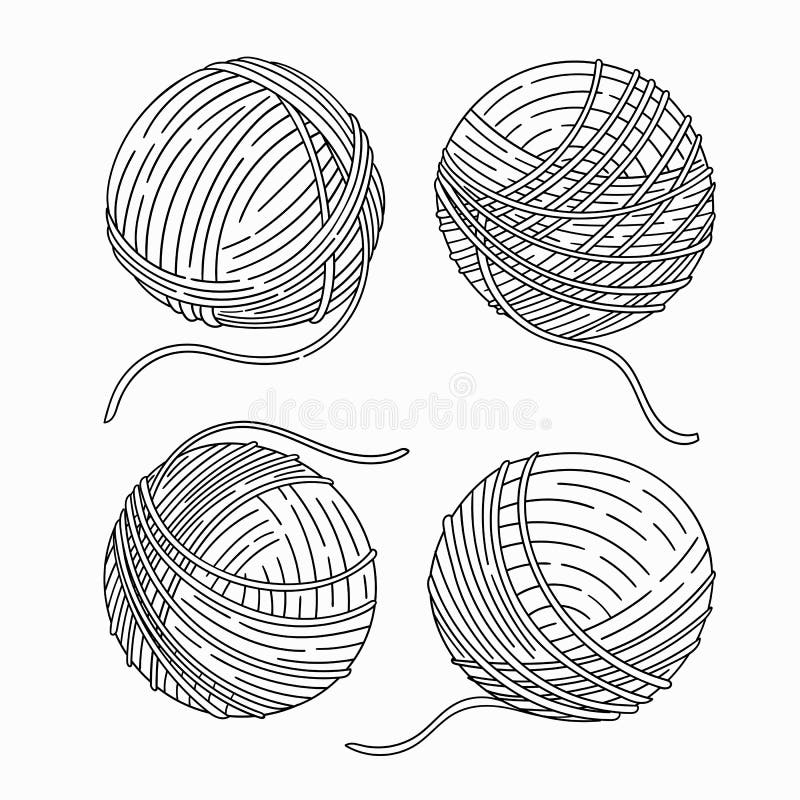 Yarn Ball for Knitting Vector Sketch Isolated on White Background