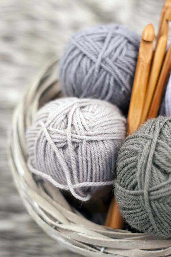 Yarns in Basket with Crochet Hooks in Harmonious Colors. Knitting, Crocheting  Supplies. Stock Image - Image of color, cotton: 116779833