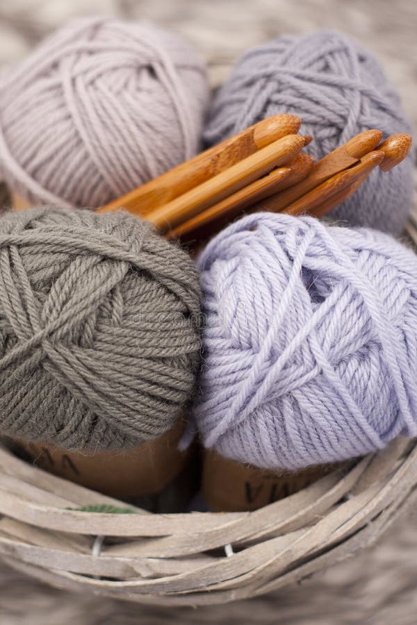 Yarns Basket Crochet Hooks Harmonious Colors Knitting Crocheting Supplies  Stock Photo by ©Lindiz 193087344