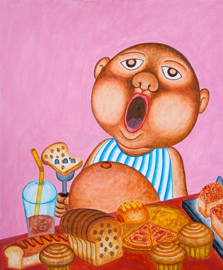 Download Yawning Little Boy Eating Too Many Bread. Stock Illustration - Illustration of concept, lazy: 27217134