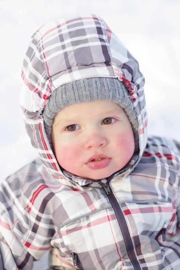 1 Year Baby with Rosy Cheeks in Winter Outdoors Stock Image Image of