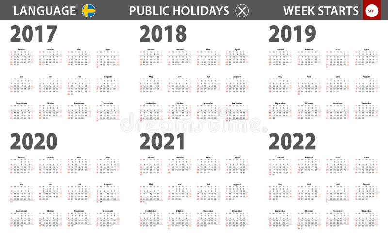 2017 2022 Year Calendar In Swedish Language Week Starts From Sunday
