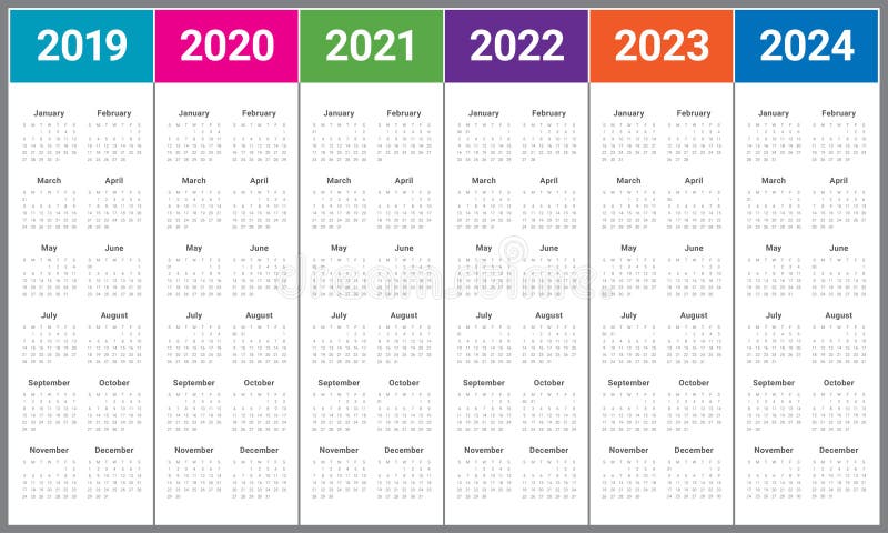 Year 2019 2020 2021 2022 2023 Calendar Vector Design Template Stock Vector - Illustration Of Calendar, Date: 126995925