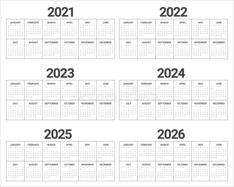 Year 2021 2022 2023 2025 2025 2026 Calendar Vector Design Template