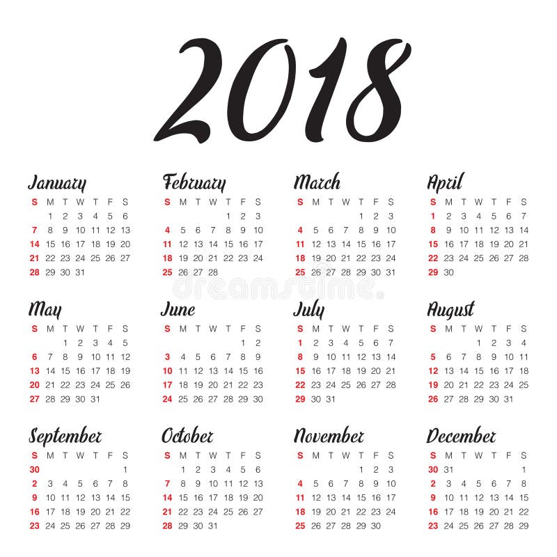 Year 2018 calendar vector design template royalty free illustration Year 2018 calendar vector design template royalty free illustration