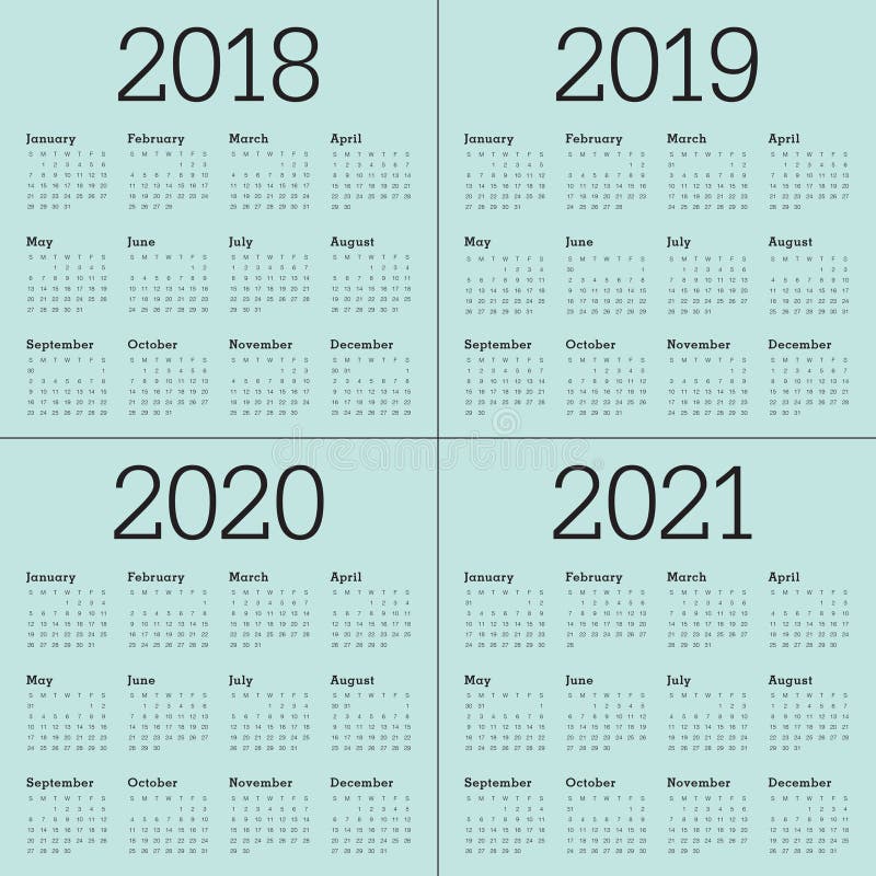 Year 2018 2019 2020 2021 calendar vector royalty free illustration Year 2018 2019 2020 2021 calendar vector royalty free illustration